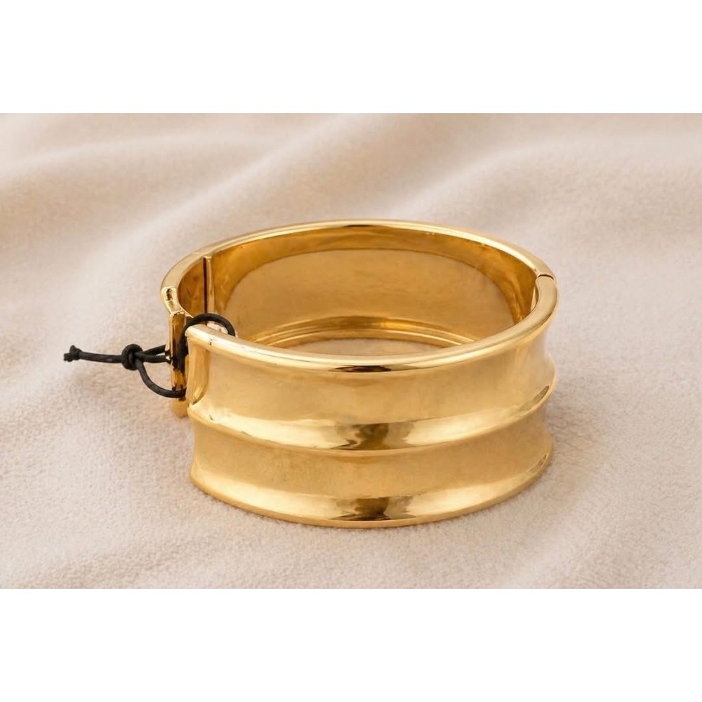 Open Edit Gold Tone Wide Hinge Cuff Bracelet New Modern Sculptural Statement